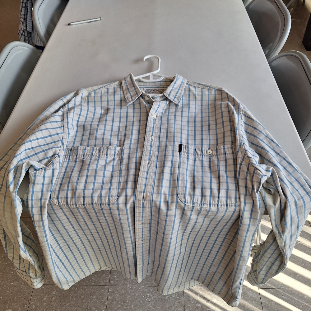 Abercrombie & Fitch Light Blue and White Plaid Button-Down Shirt